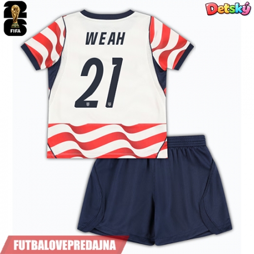Lacne Dětský Futbalové dres Spojené štáty Timothy Weah #21 MS 2026 Krátky Rukáv - Domáci (+ trenírky)